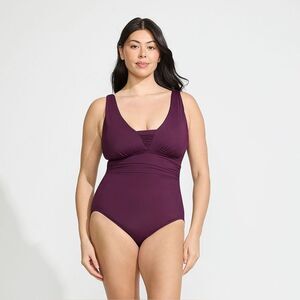 Land's End One piece Swimsuit Grecian slendersuit runs small size up wine Var